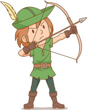 Cartoon character of Robin Hood shooting an arrow.