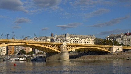 Fototapeta premium View from the Danube river to Budapest. High quality 4k footage