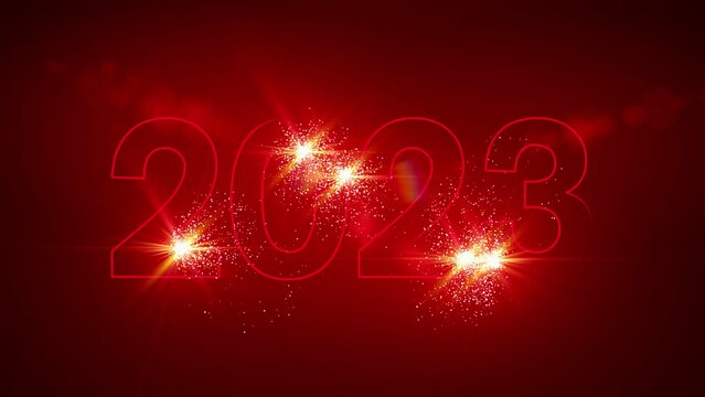 Video animation - abstract neon light in red-gold with the numbers 2023 - represents the new year - holiday concept