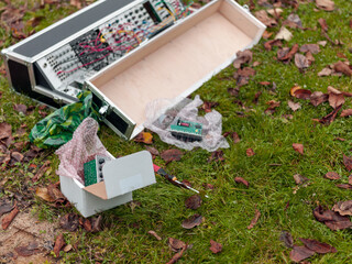 modular synthesiser in a garden