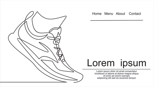 Vector Illustration Of Sneakers. Sports Shoes In A Line Style. Continuous One Line