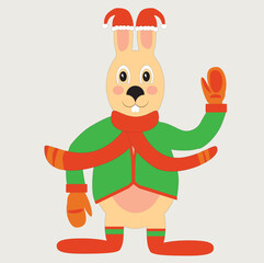 Red New Year's rabbit in Santa's hats with