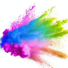 Colourful holi powdered paint powder explosion isolated on a white background