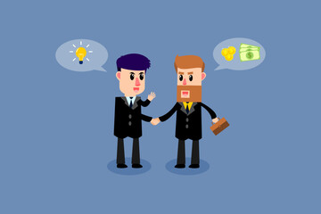 Business partners join hands to reach of success. Businessman handshake. Contact between business partners. Discussing trade agreements. Business Concept. Vector illustration
