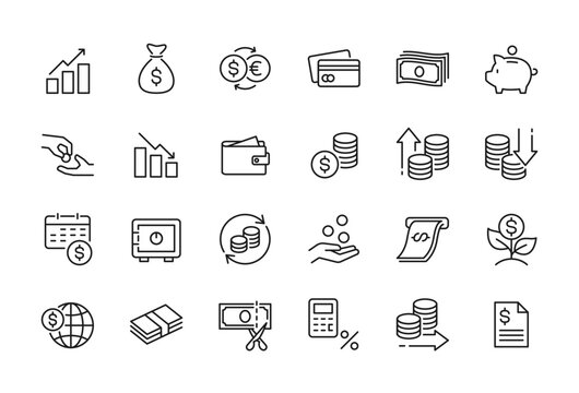Money management related icon set - Editable stroke, Pixel perfect at 64x64