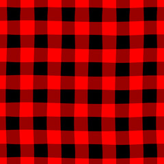 Classic checkered plaid, red grid seamless pattern. Kitchen towel fabric print template. Simple traditional vector background.