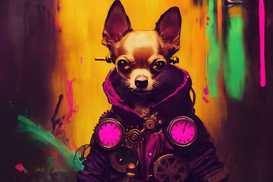 A painted chihuahua in steam punk gear