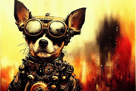 Steampunk chihuahua painting