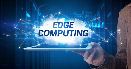 Person holding tablet, technology concept