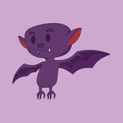 Cute Bat Character Cartoon Vector Icon Illustration. Animal Holiday Icon Concept Isolated Premium Vector. Flat Cartoon Style