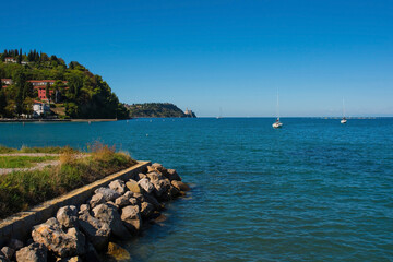 Strunjan protected marine park on the coast of Slovenia in the Gulf of Trieste, mid September....
