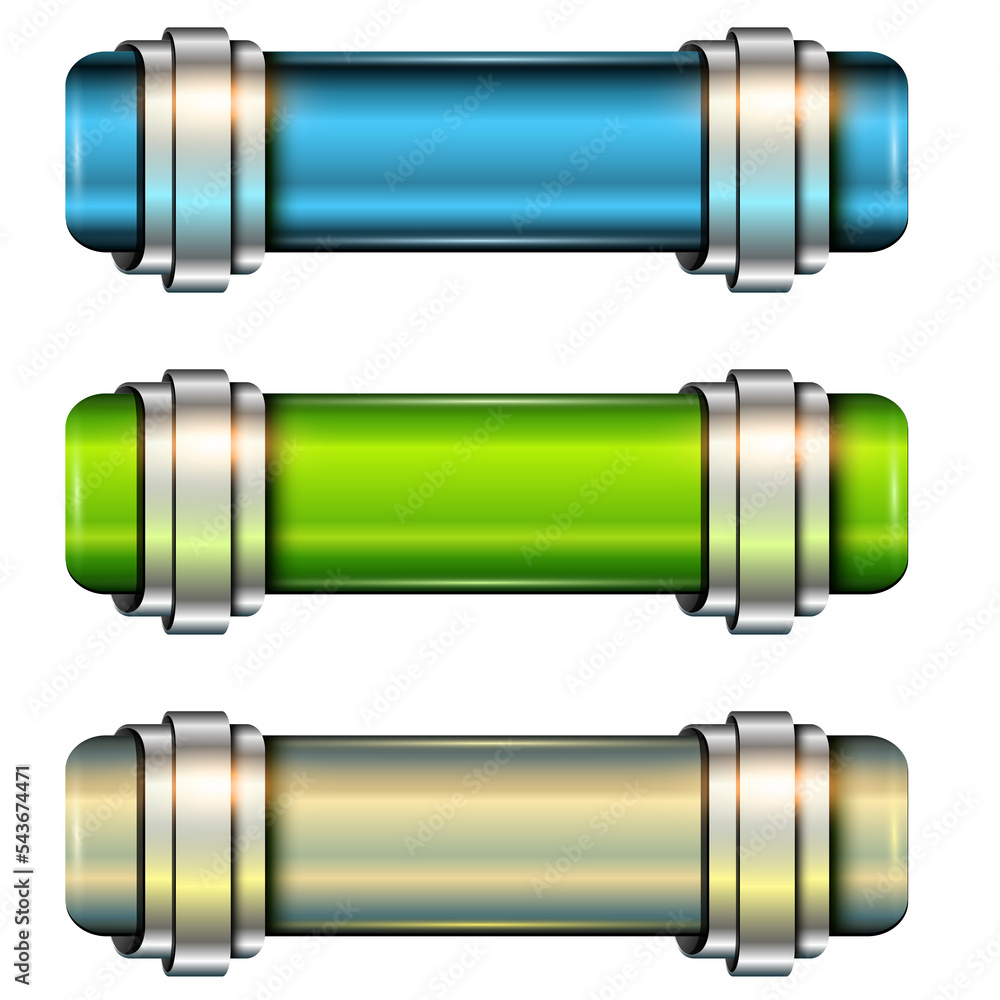 Poster banners, 3d metallic backgrounds design, multicolor isoolated buttons set.