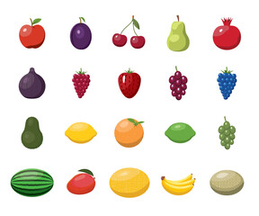 Fruit cartoon set. Vegan organic eco products collection. vector illustration