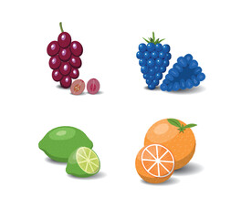 Fruit cartoon set. Vegan organic eco products collection. vector illustration