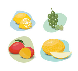 Fruit cartoon set. Vegan organic eco products collection. vector illustration