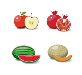 Fruit cartoon set. Vegan organic eco products collection. vector illustration