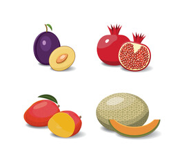 Fruit cartoon set. Vegan organic eco products collection. vector illustration