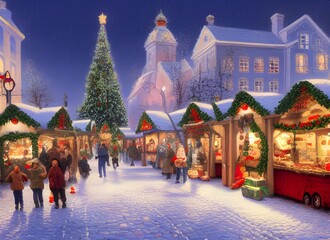 european city streets at christmas,  christmas market, happy new year atmosphere