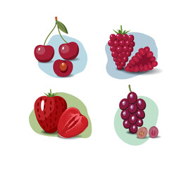 Fruit cartoon set. Vegan organic eco products collection. vector illustration