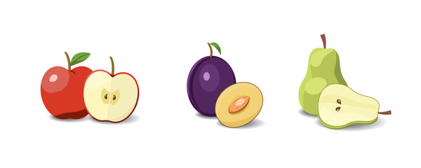 Fruit cartoon set. Vegan organic eco products collection. vector illustration