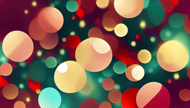 Colorful bokeh lights with a festive feel in red and green colors. Abstract digital artwork. 