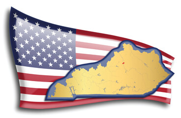 U.S. states - map of Kentucky against an American flag. Rivers and lakes are shown on the map. American Flag and State Map can be used separately and easily editable. - 543675852