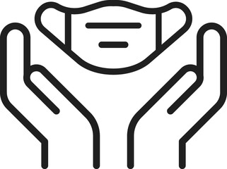 Protective mask in hand line icon