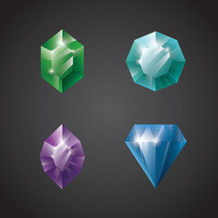 Gems and jewels set. Precious stones and diamonds collection, Game loot UI icons, vector illustration