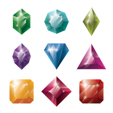 Gems and jewels set. Precious stones and diamonds collection, Game loot UI icons, vector illustration
