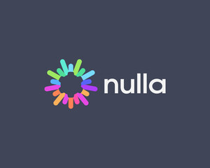 Abstract gear with colorful lines rays logo. Creative gear wheel icon. Universal engine watch logotype. Vector illustration.