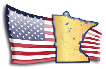 U.S. states - map of Minnesota against an American flag. Rivers and lakes are shown on the map. American Flag and State Map can be used separately and easily editable.
