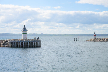 The red and green harbor lights are always ´fixed beacons´, i.e. without blinking