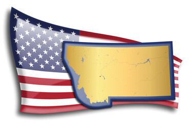 U.S. states - map of Montana against an American flag. Rivers and lakes are shown on the map. American Flag and State Map can be used separately and easily editable. - 543676630