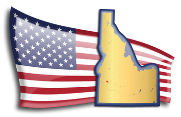 U.S. states - map of Idaho against an American flag. Rivers and lakes are shown on the map. American Flag and State Map can be used separately and easily editable. - 543676683