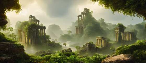 Artistic concept painting of an ancient temple, background illustration