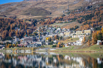 Tranquil scene of the town of Saint Moritz, Switzerland in autumn