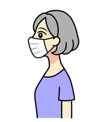 A senior woman with a face mask