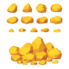 Naklejka premium Rock and stones set. Different shape gold boulder collection. vector illustration