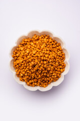 Fried and Spicy Chana Dal Masala namkeen is a popular Chakna recipe. served in a bowl