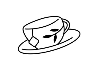 tea cup flat line colored icon doodle style