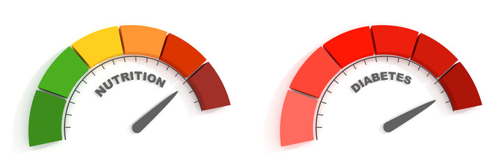 Abstract measuring device. Influence of diabetes on heart diseases risk. Scales of cause and effect. Risk factor. 3D render