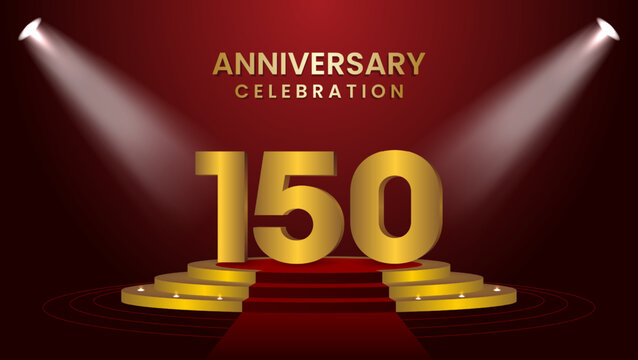 150th Anniversary Celebration With golden stage. Modern and luxurious design template for celebration event, wedding, greeting card, and invitation. Vector illustration