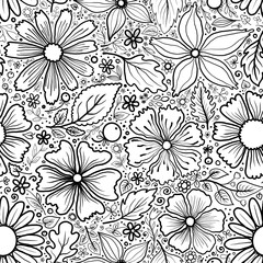 Fototapeta premium black and white seamless abstract pattern background fabric design print wrapping paper digital illustration texture wallpaper watercolor paint