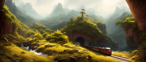 Artistic concept painting of a beautiful train