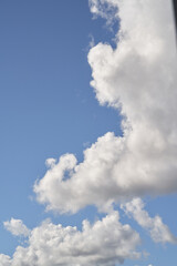 White clouds in the summer sky. Cloudscape background. Concept of climate change.