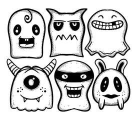 Collection set monster cute Illustration hand drawn sketch for tattoo, stickers, etc