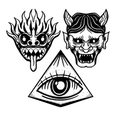 Collection set Illustration hand drawn sketch for tattoo, stickers, etc