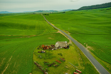 Fugate rd. Amazing green hills. Plowed fields, an incredible drawing of the earth. Steptoe Butte State Park, Eastern Washington, in the northwest United States.