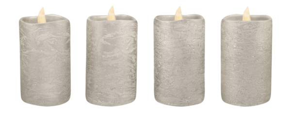 Vier silberne Echtwachs LED-Kerzen   Hintergrund transparent