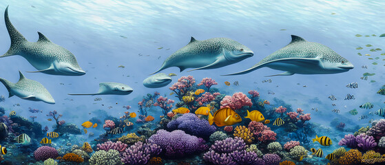 Fototapeta premium Artistic concept illustration of a underwater world, background illustration.